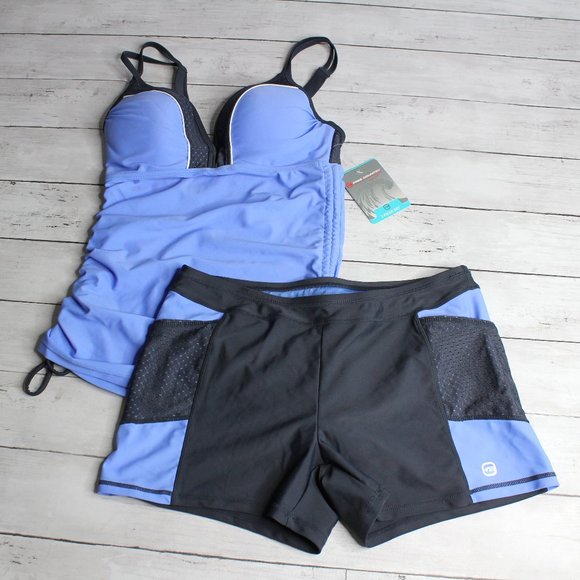 Free Country Women's 2 Pc Tankini Swimsuit Size S 4 6 Top Swim Shorts - Picture 1 of 10